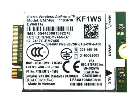 New Dell Qualcomm Sierra Wireless Airprime EM7455 4G LTE 100MBPS NGFF WWAN Module KF1W5 on Sale