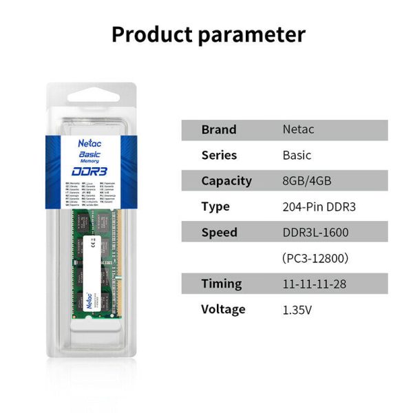 New Netac 8GB DDR3 Ram 1600MHz Laptop Memory Ram 1.35V PC3-12800 204-Pin SO-DIMM Online